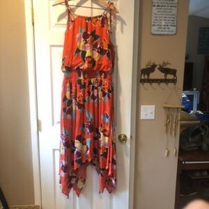 Maurices Floral Halter Neck Midi Dress Orange Size L Flowy Beachy Wedding Boho